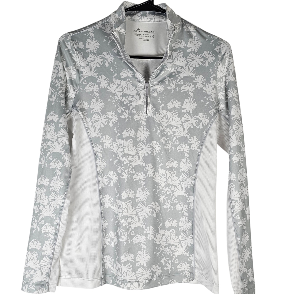 Peter Millar Women's Performance Floral Long Sleeve Quarter Zip Sun Shirt Size S